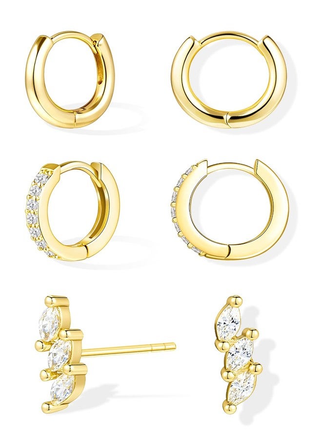 Inerney Gold Hoop Earrings Set for Women, Dainty 14K Small Stud Huggie Earrings for Multiple Piercing Lightweight Hypoallergenic Jewelry, Trendy Climbing Cubic Zircon Cartilage Earrings for Teen Girls - Image 1