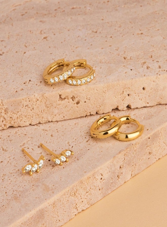 Inerney Gold Hoop Earrings Set for Women, Dainty 14K Small Stud Huggie Earrings for Multiple Piercing Lightweight Hypoallergenic Jewelry, Trendy Climbing Cubic Zircon Cartilage Earrings for Teen Girls - Image 5
