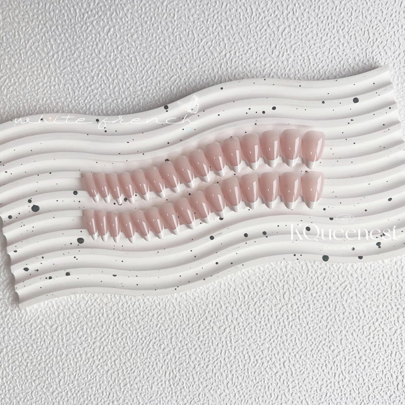 KQueenest 30 Pcs White French Tip Press on Nails Short Almond Nails Acrylic, Natural Nude Pink Medium Fake Nails Press ons, Classic Glue on Nails Short, Gel French Nails for Women Wedding Office - Image 4