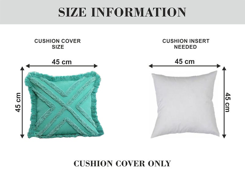 IMPEXART PVT LTD 18x18 Inches Cotton Turquoise Boho Shaggy Square Geometric Desgin Cushion Cover for Decor Couch Sofa Bedroom Living Room Farmhouse Indoor Outdoor - Image 5
