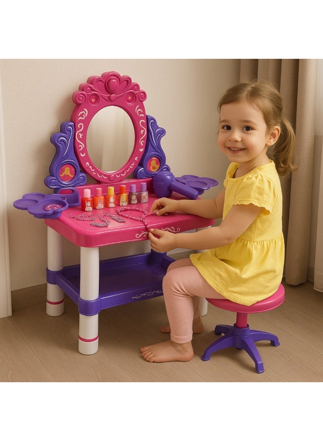 رالي طاولة مكياج ألعاب للأطفال مع مرآة وأدوات تجميل وإضاءة - تصميم أميرة وردي بنفسجي مع كرسي صغير - تسريحة مثالية لهدايا البنات وتنمية الخيال واللعب التفاعلي - Image 5