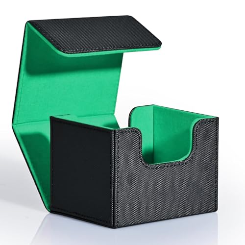 ZLCA Card Deck Box for Trading Cards MTG Commander Deck Box Holds 120 Single Sleeved Leather Magnetic Card Storage Case Fits for TCG CCG MagicBlack Dark Green - Image 1