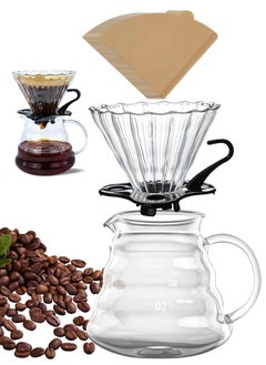 Generic V60 Pour Over Coffee Maker Set, Glass Coffee Maker With Filter Paper, 600ml  - Image 1