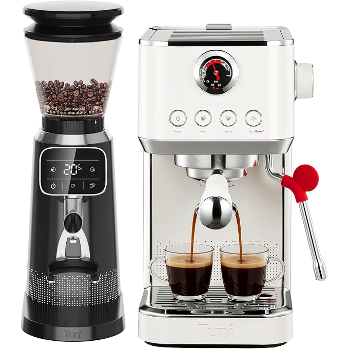 Tuni E2 Gen3 Espresso Machine with G2 70 Grinding Settings Conical Burr Coffee Grinder (Black) Combo Set - Image 1