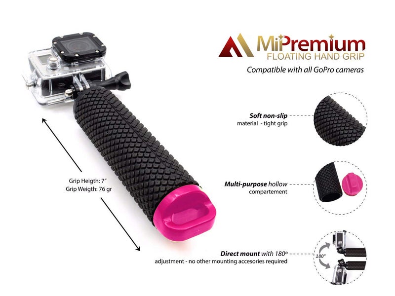 MiPremium Waterproof Floating Hand Grip Compatible with GoPro Hero 12 11 10 9 8 7 6 5 4 3+ 2 1 Session Black Silver Handler & Handle Mount Accessories Kit for Water Sport and Action Cameras (Rose Red) - Image 5