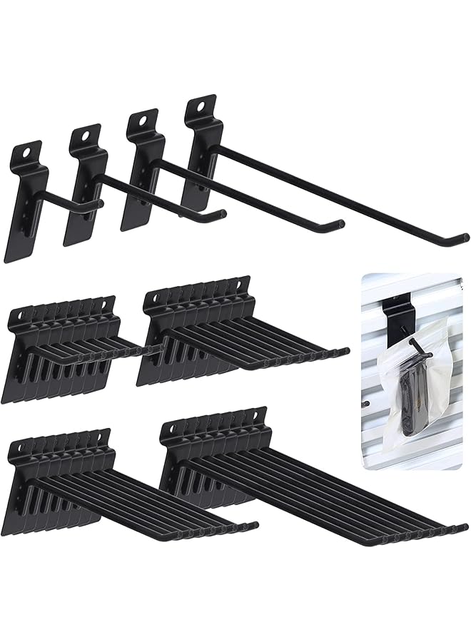 Keadic 32Pcs Slatwall Hooks Assortment Set 2/4/6/8 Inch Slat Wall Shelf Brackets Hanging Hook Heavy Duty Pegboard Gridwall Hooks Display Panel Hook for Garage Shop Retail (Black) - Image 1