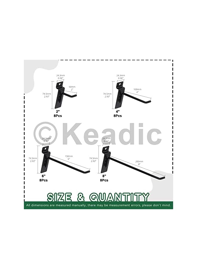 Keadic 32Pcs Slatwall Hooks Assortment Set 2/4/6/8 Inch Slat Wall Shelf Brackets Hanging Hook Heavy Duty Pegboard Gridwall Hooks Display Panel Hook for Garage Shop Retail (Black) - Image 2