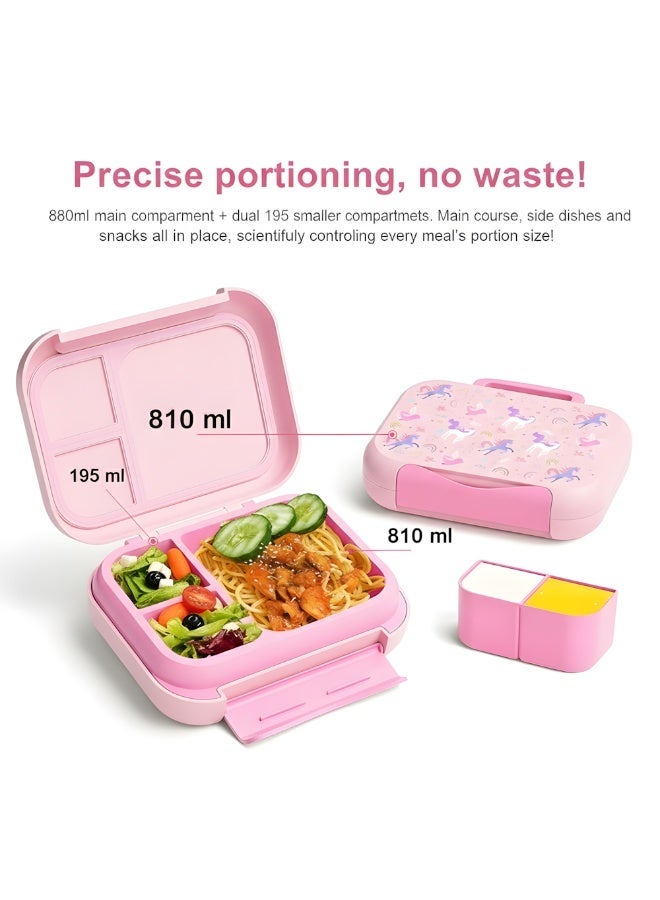 Lunch Boxes For Kids, Bento Lunch Box,Leak-Proof,3 Practical Compartments And 2 Removable Compartment,Microwave & Dishwasher & Freezer Safe, 1200ml (Pink) - Image 3