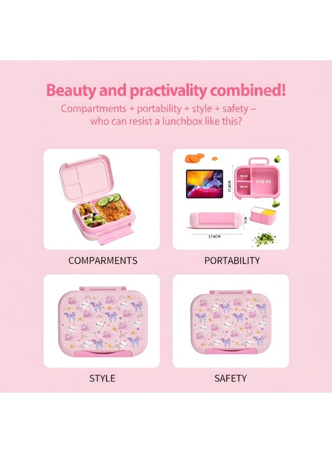 Lunch Boxes For Kids, Bento Lunch Box,Leak-Proof,3 Practical Compartments And 2 Removable Compartment,Microwave & Dishwasher & Freezer Safe, 1200ml (Pink) - Image 2