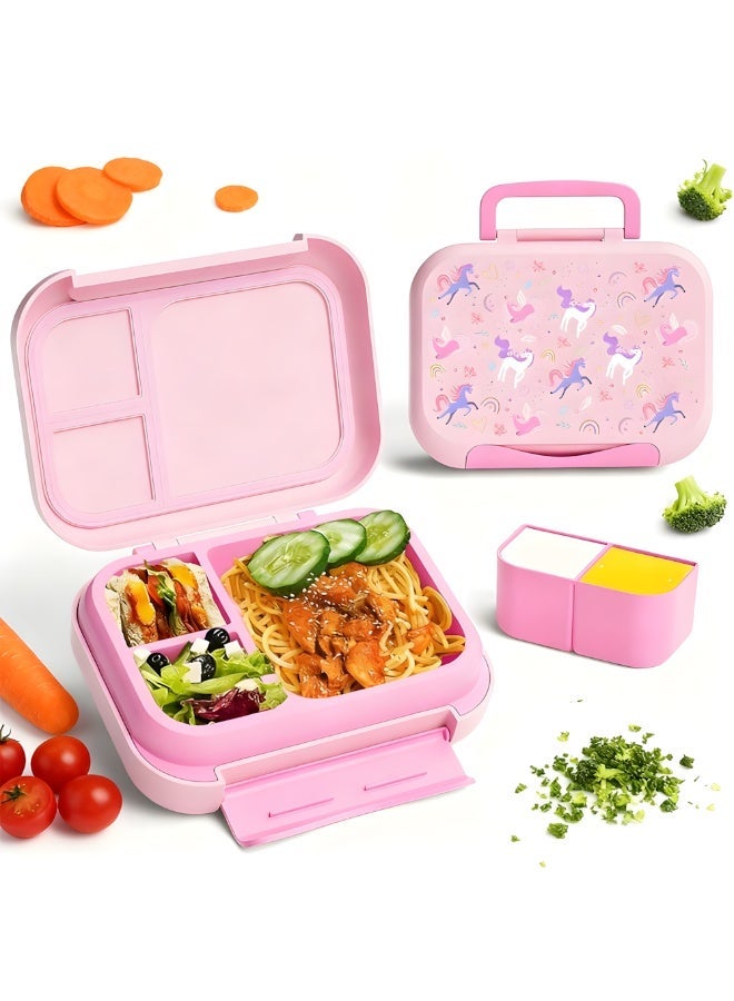 Lunch Boxes For Kids, Bento Lunch Box,Leak-Proof,3 Practical Compartments And 2 Removable Compartment,Microwave & Dishwasher & Freezer Safe, 1200ml (Pink) - Image 1