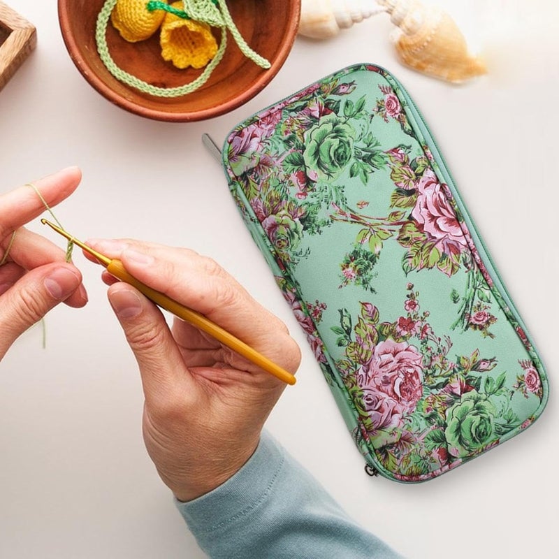 Crochet Hook Organizer Case with Storage Bag for Knitting Needles, Empty Accessory Holder for Sewing Needles, Or, Green - Image 5