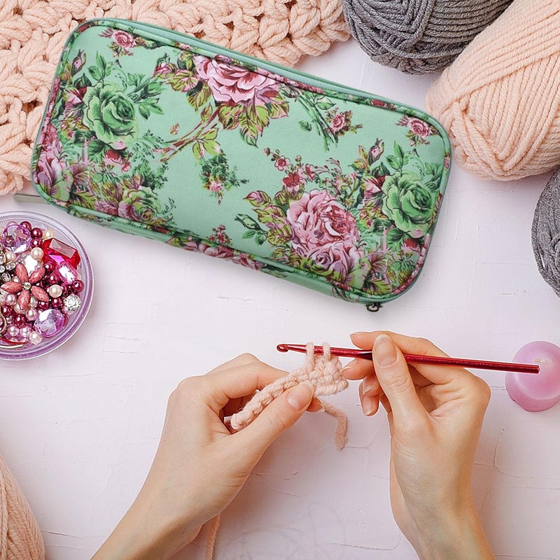 Crochet Hook Organizer Case with Storage Bag for Knitting Needles, Empty Accessory Holder for Sewing Needles, Or, Green - Image 4