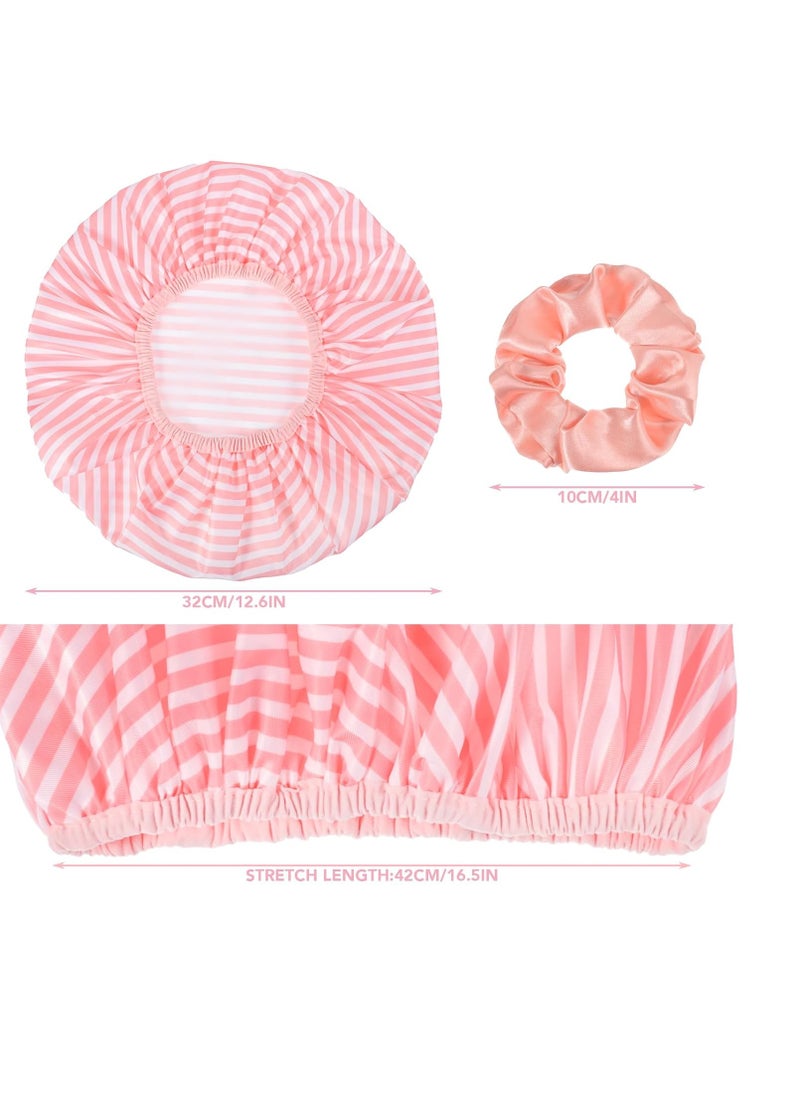 WSICSE - 2 Packs Large Shower Cap, Waterproof Reusable Shower Cap Double Layers Bath Caps with Hair Scrunchies for Long Thick Hair - Image 1