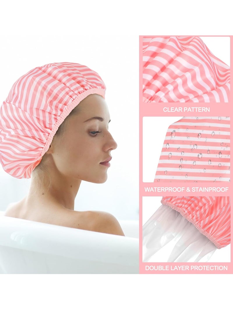 WSICSE - 2 Packs Large Shower Cap, Waterproof Reusable Shower Cap Double Layers Bath Caps with Hair Scrunchies for Long Thick Hair - Image 1