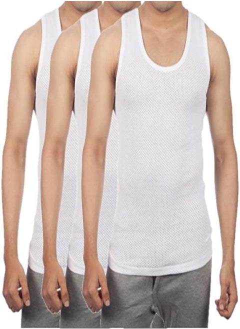 LUX Premium Men’s Vest – [Pack of 3] White, Net Design