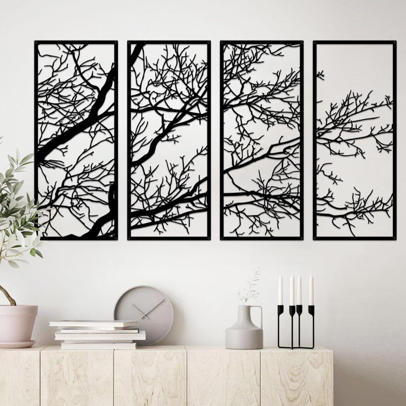 ESTART 4 Pieces Tree of Life Metal Wall Decor, Black Tree Branch Metal Wall Art, Tree Sign Wall Hangings for Home Garden Office Living Room Indoor Outdoor (Large) - Image 1