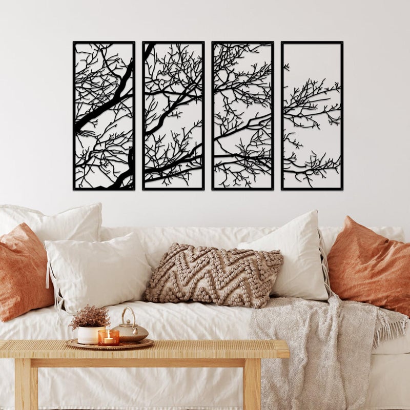 ESTART 4 Pieces Tree of Life Metal Wall Decor, Black Tree Branch Metal Wall Art, Tree Sign Wall Hangings for Home Garden Office Living Room Indoor Outdoor (Large) - Image 2