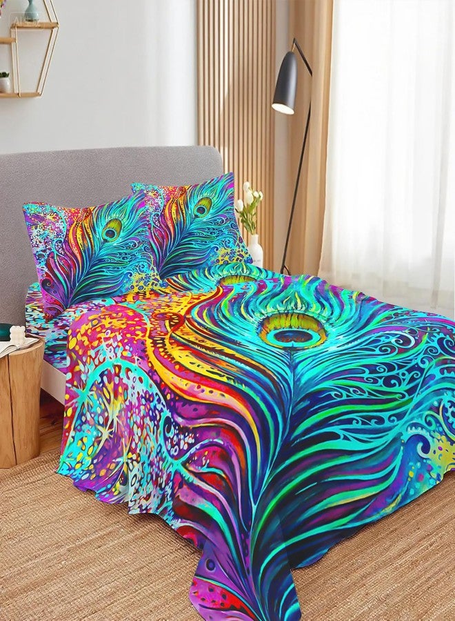 soxuding Hippie Feather Sheets Full Size Set，Boho Peacock Fitted Sheets (2 Pillowcase) Soft Microfiber for Boys Girls - Image 1