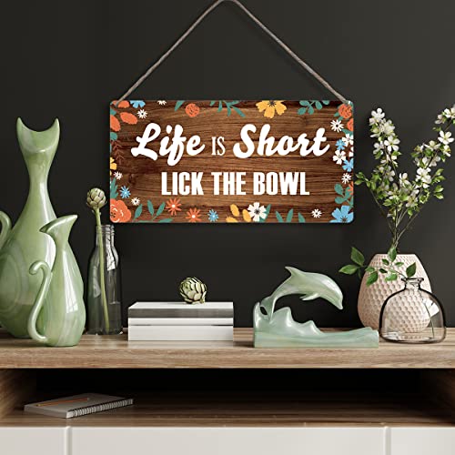 MIGUMUTU Country Style Wall Decor Life is Short Lick the Bowl Wooden Signs Rustic Hanging Wall Plaque Sign Home Kitchen Decor Present - Image 4