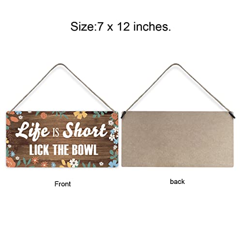 MIGUMUTU Country Style Wall Decor Life is Short Lick the Bowl Wooden Signs Rustic Hanging Wall Plaque Sign Home Kitchen Decor Present - Image 2