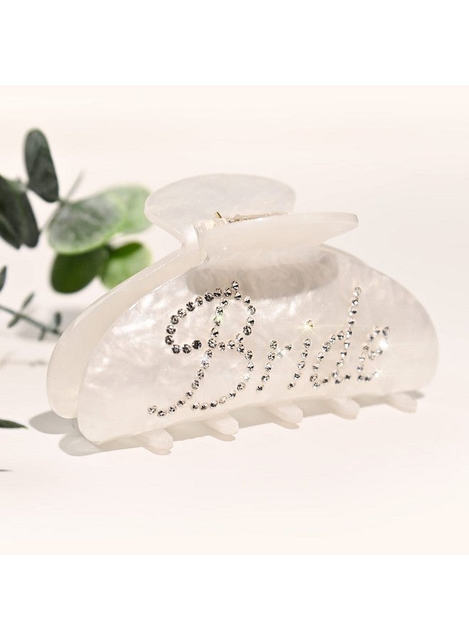 Aileam Bride Claw Hair Clip, Aileam White Acrylic Hair Clip Banana Barrettes, Rhinestone Bride Logo, Bachelorette Party Decorations Bridesmaid Gift Shower Wedding - Image 1