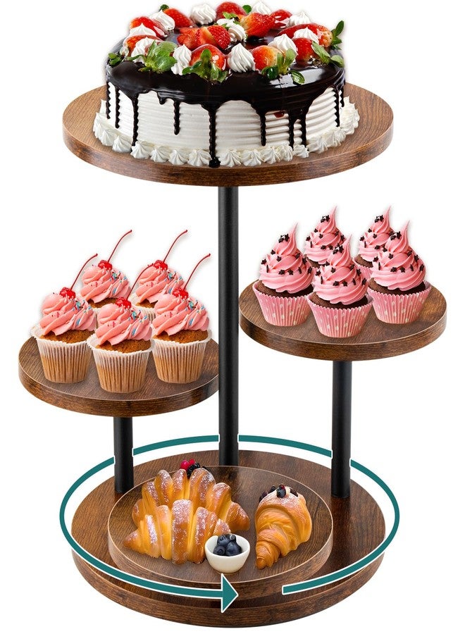 SogYupk Rustic 4-Tier Rotating Wooden Cupcake Tower Stand for 50-60 Cupcakes, Elegant Dessert Display Tray for Parties, Weddings, and Celebrations - Image 1