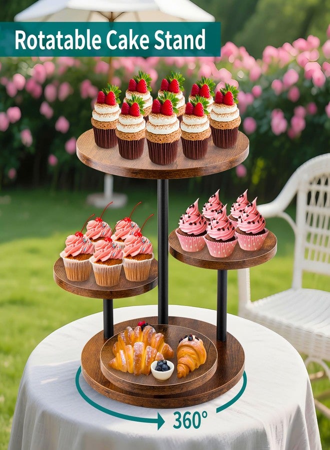 SogYupk Rustic 4-Tier Rotating Wooden Cupcake Tower Stand for 50-60 Cupcakes, Elegant Dessert Display Tray for Parties, Weddings, and Celebrations - Image 2