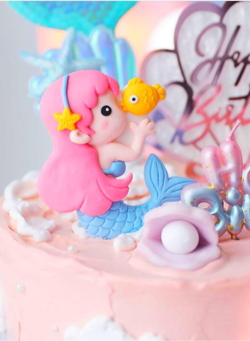 Zikra Mermaid Cake Topper, 6 Pcs Under the Sea Cake Decoration Seashell Cake Topper Mermaid Tail Cake Topper Mermaid Party Supplies Sea Star Cake Toppers - Image 2