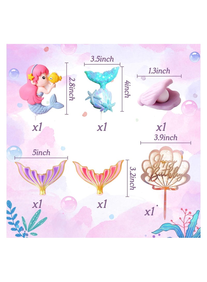 Zikra Mermaid Cake Topper, 6 Pcs Under the Sea Cake Decoration Seashell Cake Topper Mermaid Tail Cake Topper Mermaid Party Supplies Sea Star Cake Toppers - Image 5