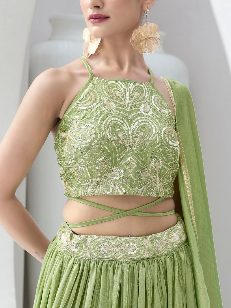 PURVAJA Women's Silk Semi-Stitched Lehenga choli (Yashi-Lime_Free Size) - Image 3