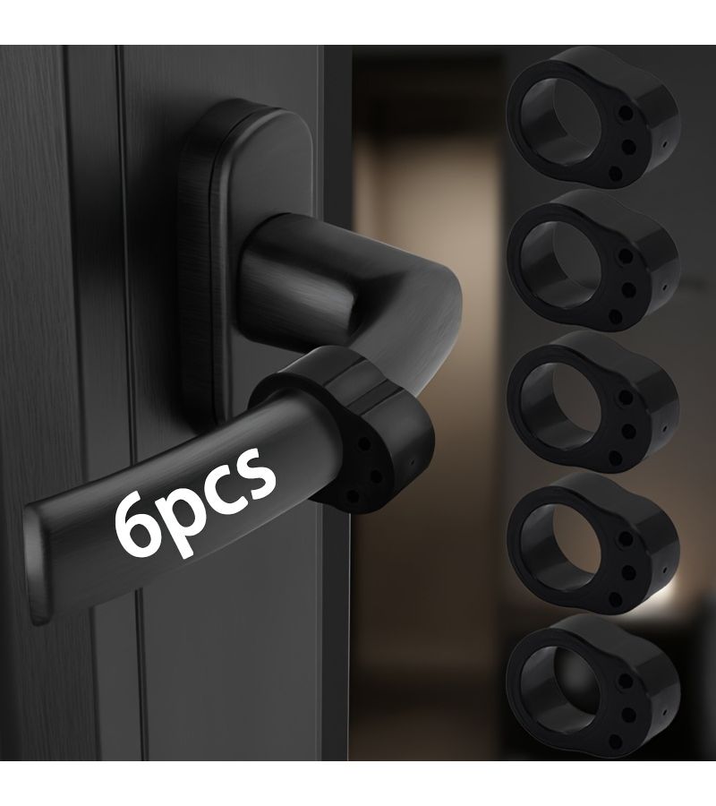 6pcs Black Door Handle Protectors Silent Anti Collision Stoppers No Drilling Required Durable Stoppers for Home Office Use Easy Installation - Image 2
