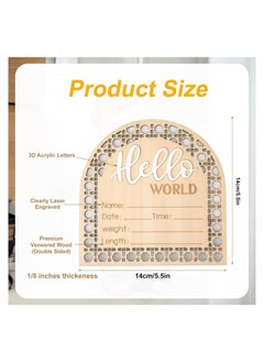 SYOSI Wooden Newborn Announcement Sign, Rattan Hello World Birth Announcement Sign, Baby Name Plaque for Girl Boy Photo Prop Baby Shower Nursery Hospital, Baby Shower Gift  - Image 4