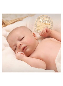 SYOSI Wooden Newborn Announcement Sign, Rattan Hello World Birth Announcement Sign, Baby Name Plaque for Girl Boy Photo Prop Baby Shower Nursery Hospital, Baby Shower Gift  - Image 3