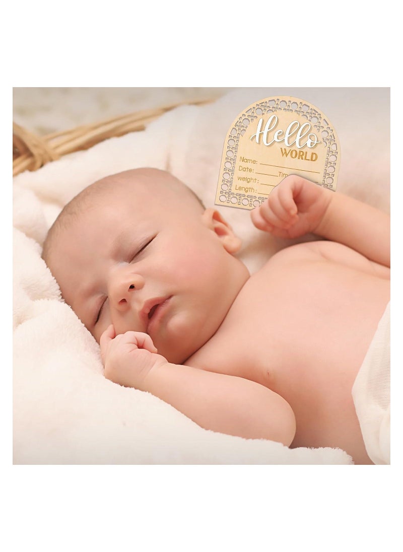 SYOSI Wooden Newborn Announcement Sign, Rattan Hello World Birth Announcement Sign, Baby Name Plaque for Girl Boy Photo Prop Baby Shower Nursery Hospital, Baby Shower Gift  - Image 3