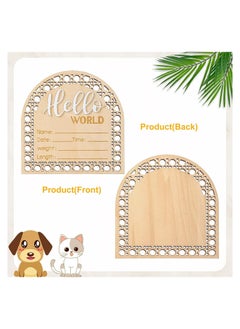 SYOSI Wooden Newborn Announcement Sign, Rattan Hello World Birth Announcement Sign, Baby Name Plaque for Girl Boy Photo Prop Baby Shower Nursery Hospital, Baby Shower Gift  - Image 2