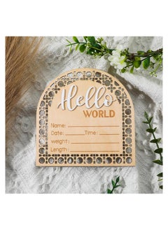 SYOSI Wooden Newborn Announcement Sign, Rattan Hello World Birth Announcement Sign, Baby Name Plaque for Girl Boy Photo Prop Baby Shower Nursery Hospital, Baby Shower Gift  - Image 1