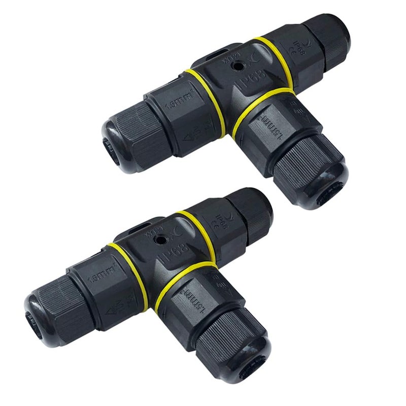 QitinDasen QitinDasen 2Pcs Premium T-Shape Waterproof Junction Box Outdoor Cable Connector, IP68 Waterproof 3 Way Cable Connector External Sleeve Coupler 5～9mm (Black, PA66)  - Image 1