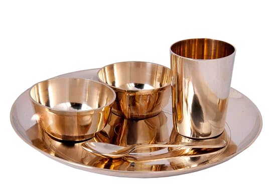 ABB STORE Pure Kansa Bronze Design Dinner Plate Set, Gold (Set - 6 Piece) Pure Kansa - Premium Luxury Dinner Set - Image 1