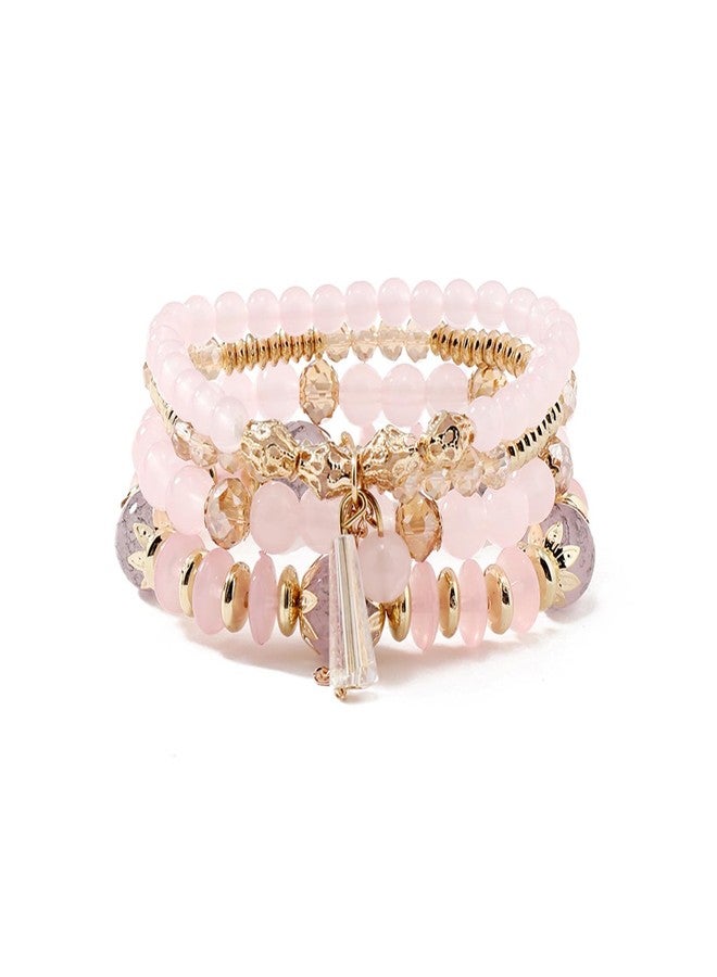 FUTIMELY Bohemian Crystal Beaded Bracelets Set for Women,Dainty Handmade Multilayer Colorful Charm Bracelet Beaded Stackable Stretch Bracelet Jewelry (Pink) - Image 1