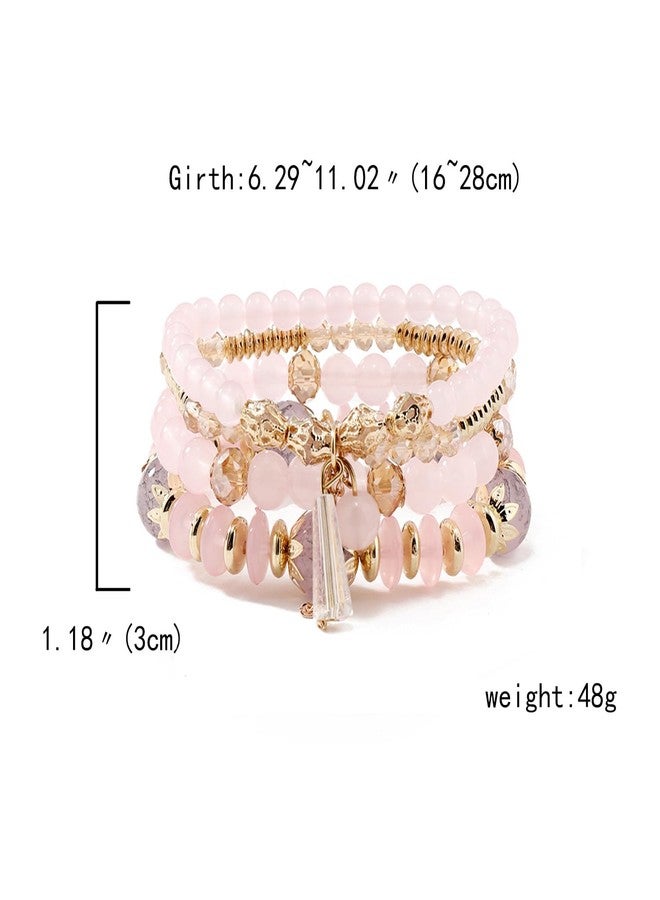 FUTIMELY Bohemian Crystal Beaded Bracelets Set for Women,Dainty Handmade Multilayer Colorful Charm Bracelet Beaded Stackable Stretch Bracelet Jewelry (Pink) - Image 2
