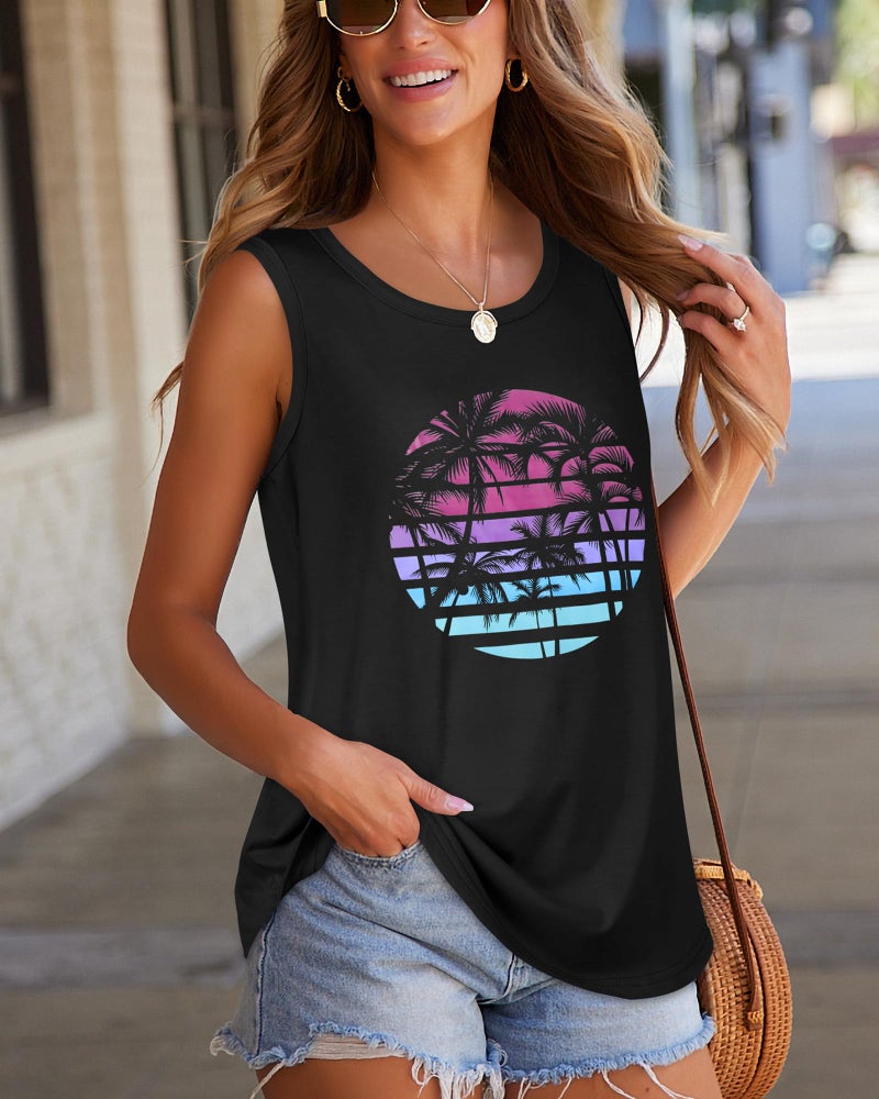 rosemia Tank Tops for Women Summer Sleeveless Casual Loose Fit Tunic Tops, Black Seaside Coconut, XL - Image 3
