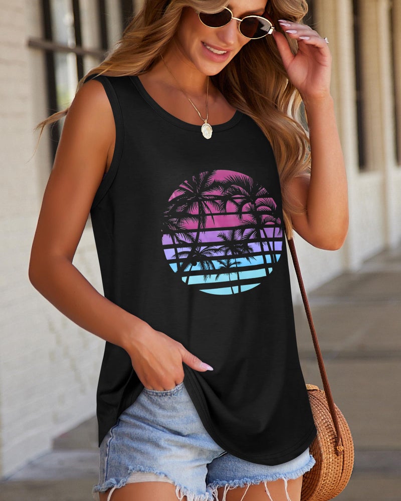 rosemia Tank Tops for Women Summer Sleeveless Casual Loose Fit Tunic Tops, Black Seaside Coconut, XL - Image 5