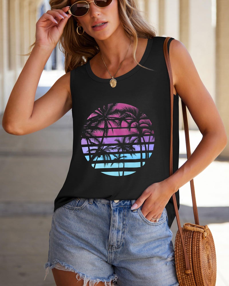 rosemia Tank Tops for Women Summer Sleeveless Casual Loose Fit Tunic Tops, Black Seaside Coconut, XL - Image 2