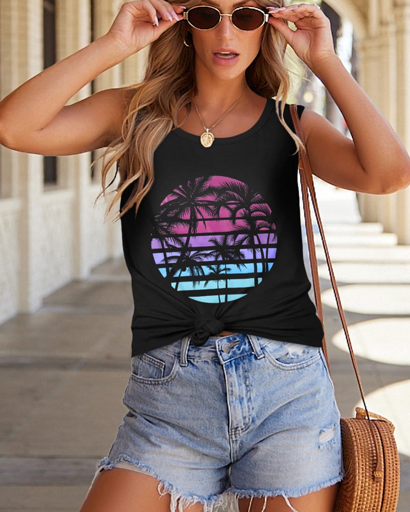 rosemia Tank Tops for Women Summer Sleeveless Casual Loose Fit Tunic Tops, Black Seaside Coconut, XL - Image 4