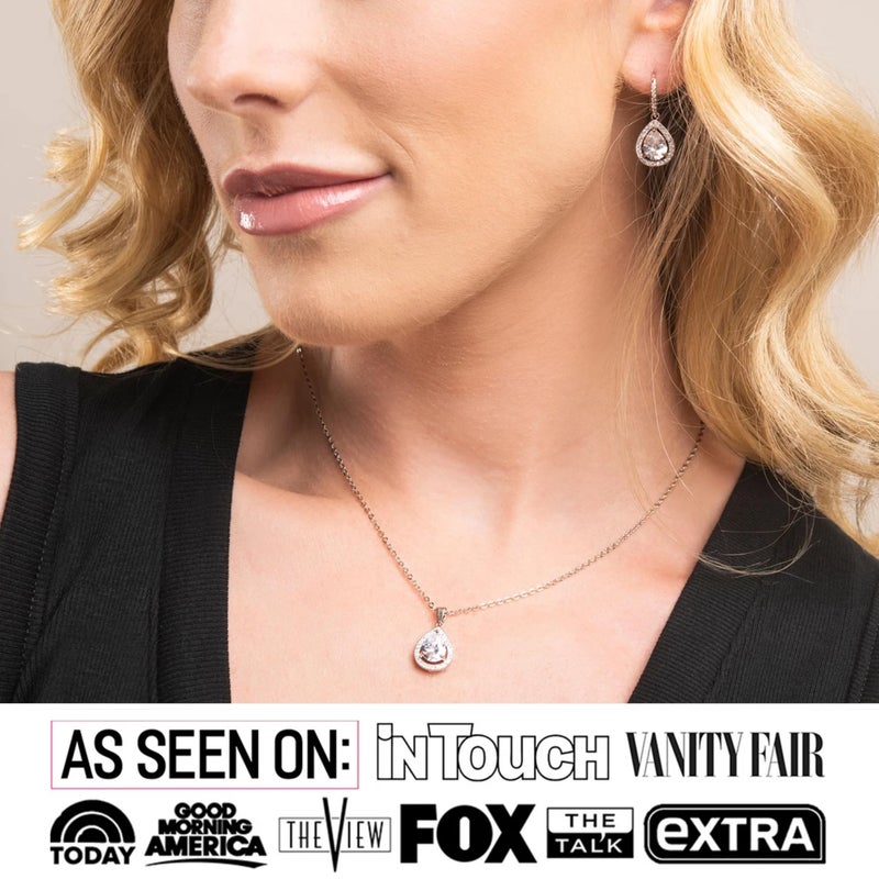 Cate & Chloe Isabel 18k White Gold-Plated Halo Pendant Necklace with Teardrop Simulated Diamond Crystals, Hypoallergenic Jewelry for Women, Gift for Her on Christmas, Birthday, Anniversary - Image 3