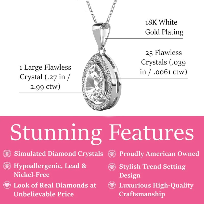 Cate & Chloe Isabel 18k White Gold-Plated Halo Pendant Necklace with Teardrop Simulated Diamond Crystals, Hypoallergenic Jewelry for Women, Gift for Her on Christmas, Birthday, Anniversary - Image 2