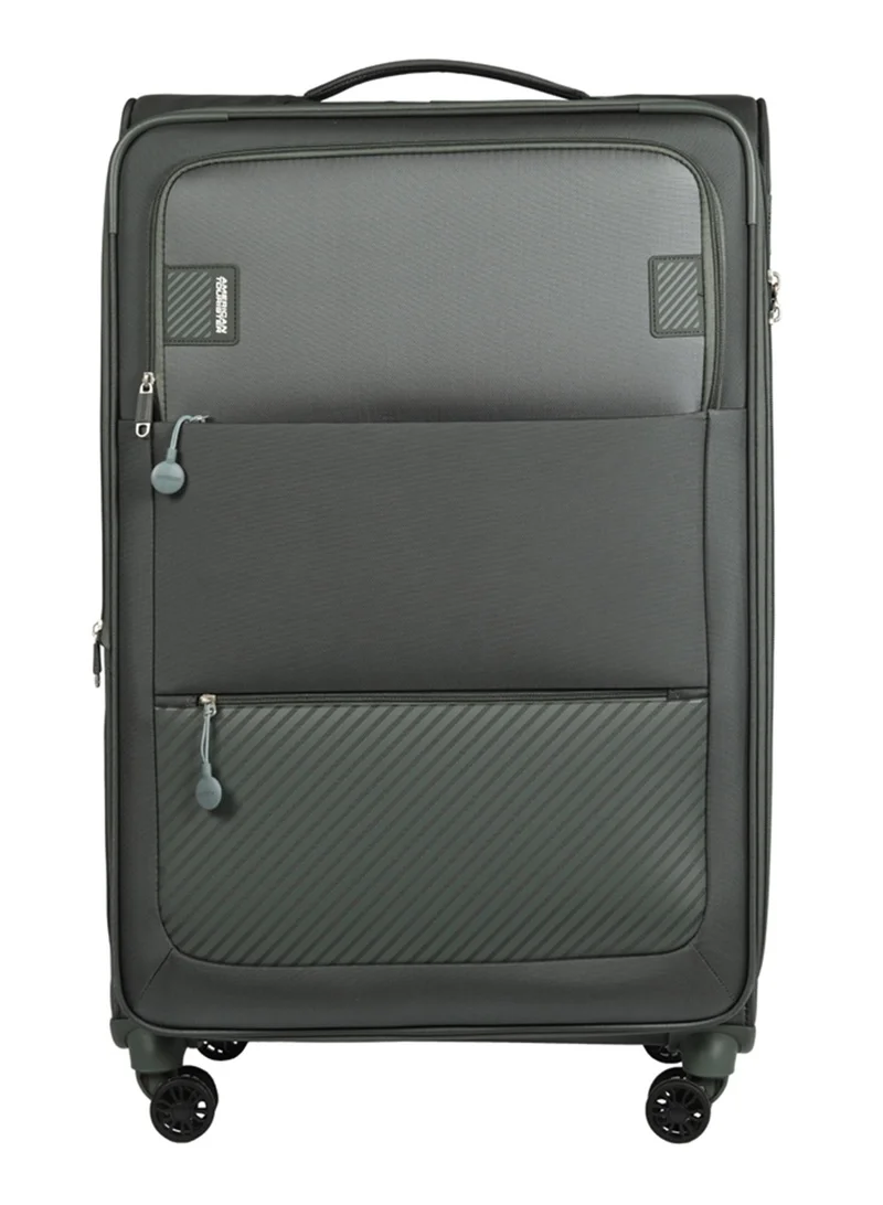 AMERICAN TOURISTER  Majoris + Suitcase, Check-In Size 83 cm, 4 Spinner Wheels, Soft Top, 100% Polyester, Balsam Green|TSA Combination Lock|Expandable - 3 Years International Warranty  | Best Price UAE