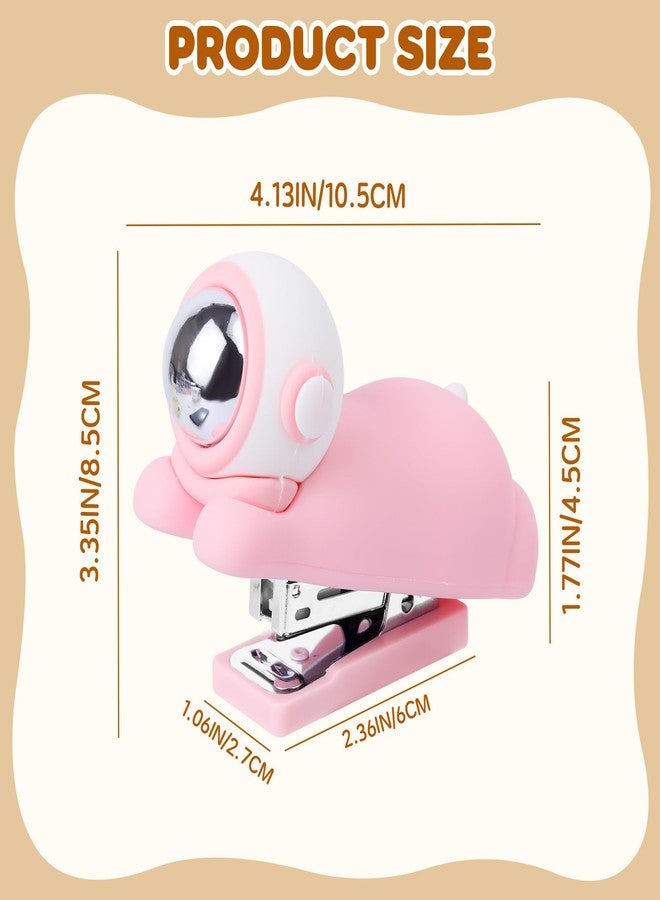 Honagu Cute Stapler, Cartoon Stereoscopic Silicone Stapler, Labor-Saving Office Supplies, Desktop Stationery Gift for Students Teachers,1st Day of School Gifts for Kids (Pink) - Image 2