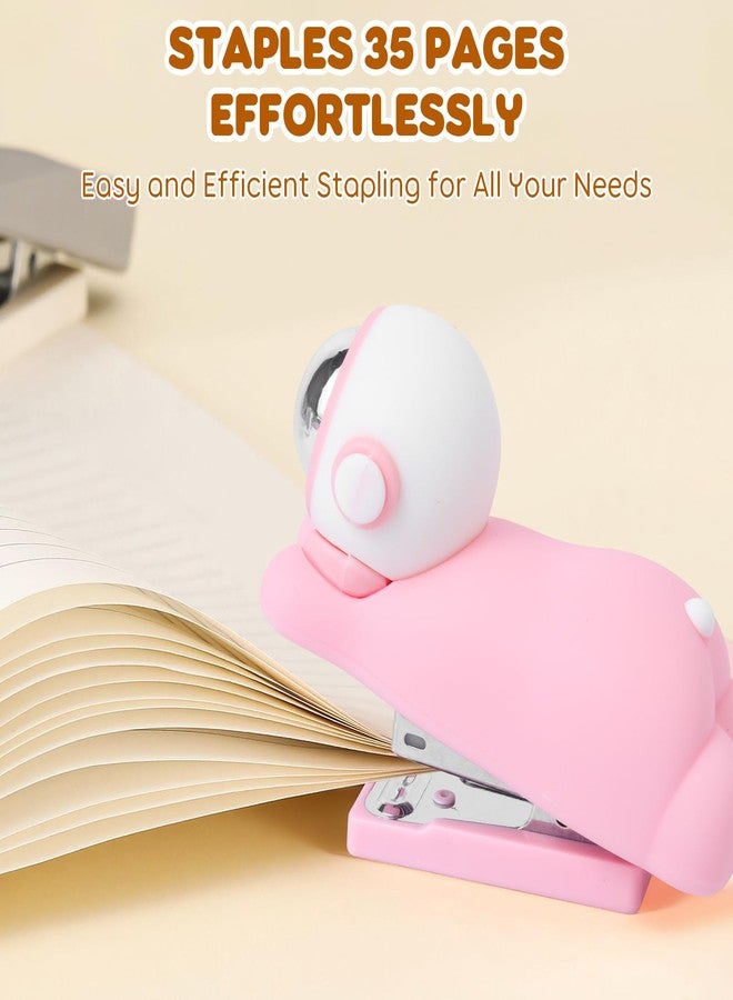 Honagu Cute Stapler, Cartoon Stereoscopic Silicone Stapler, Labor-Saving Office Supplies, Desktop Stationery Gift for Students Teachers,1st Day of School Gifts for Kids (Pink) - Image 3