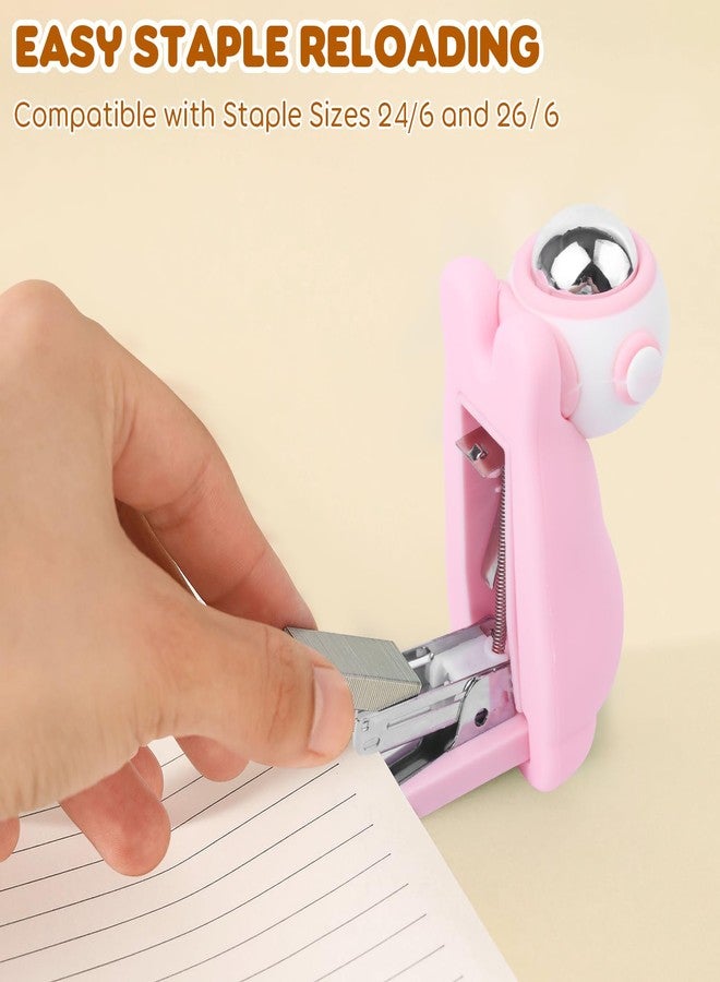 Honagu Cute Stapler, Cartoon Stereoscopic Silicone Stapler, Labor-Saving Office Supplies, Desktop Stationery Gift for Students Teachers,1st Day of School Gifts for Kids (Pink) - Image 5